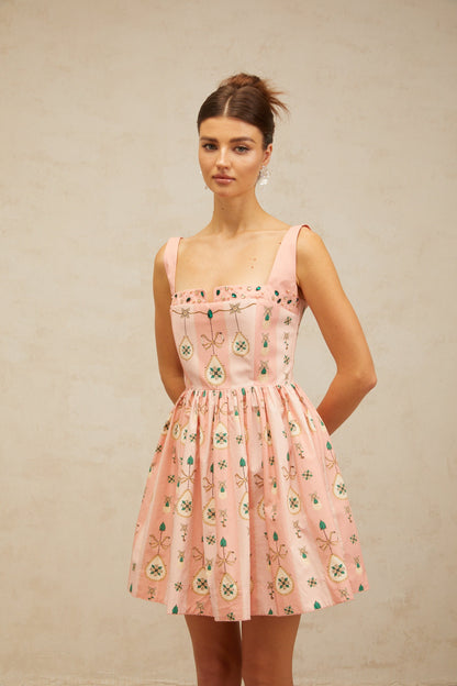 Osanne pink embellished pattern-print mini dress