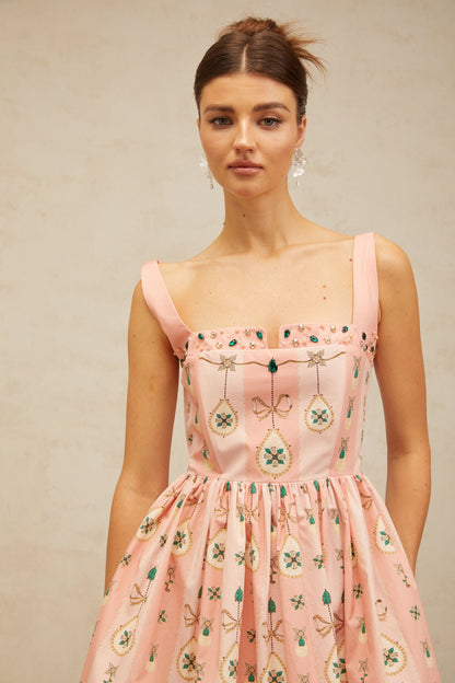 Osanne pink embellished pattern-print mini dress