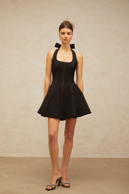 Quirine halterneck bow-detail mini dress in Black