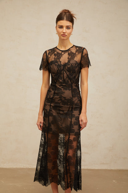 Célia floral-lace midi dress in Black