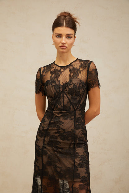 Célia floral-lace midi dress in Black
