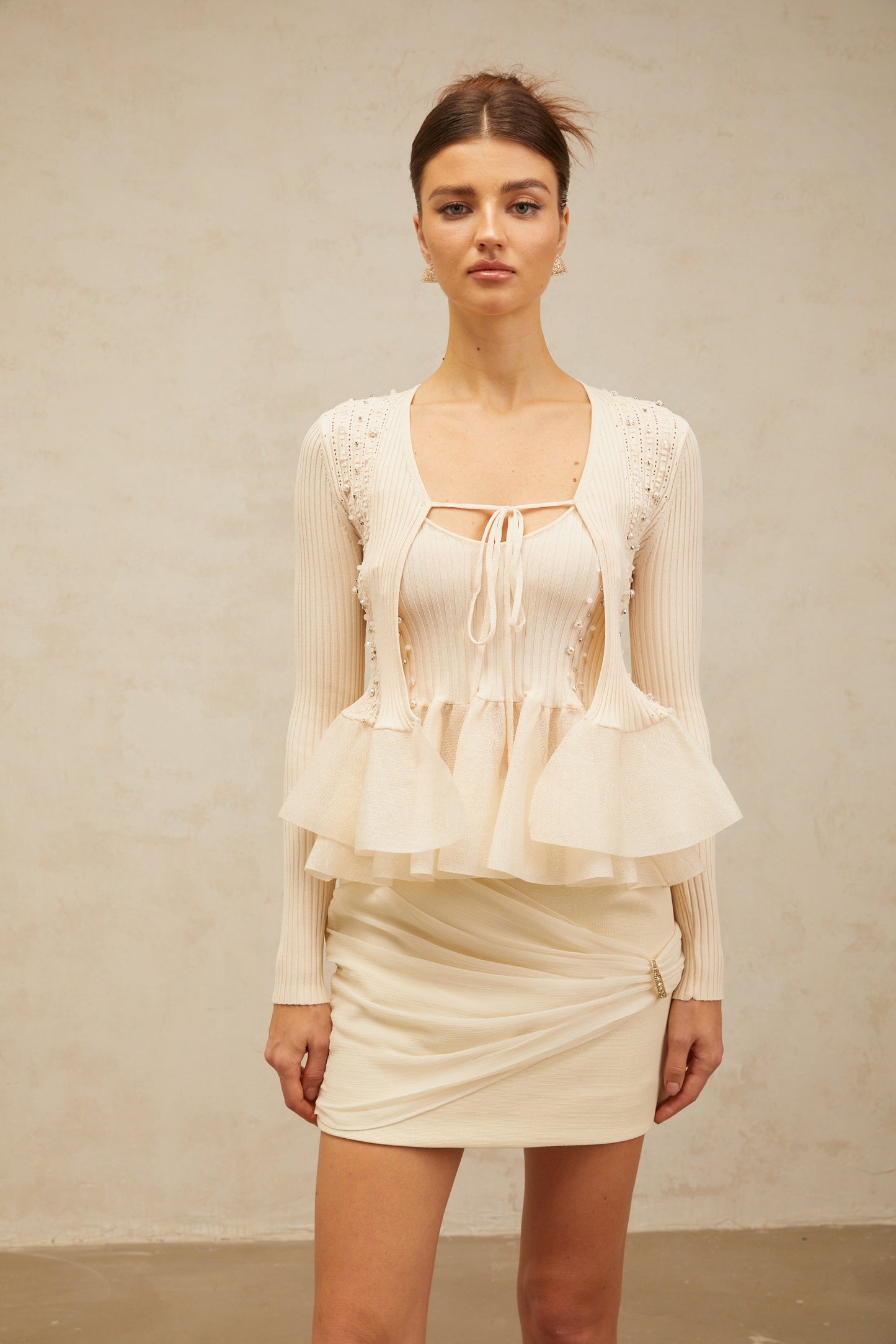 Blanche neutrals peplum knitted cardigan
