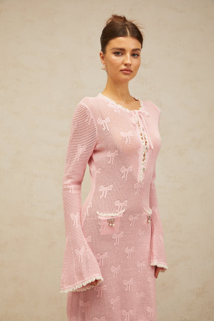 Marjolaine pink embellished crochet-knit mini dress