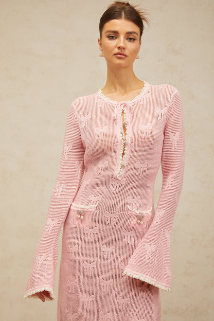 Marjolaine pink embellished crochet-knit mini dress