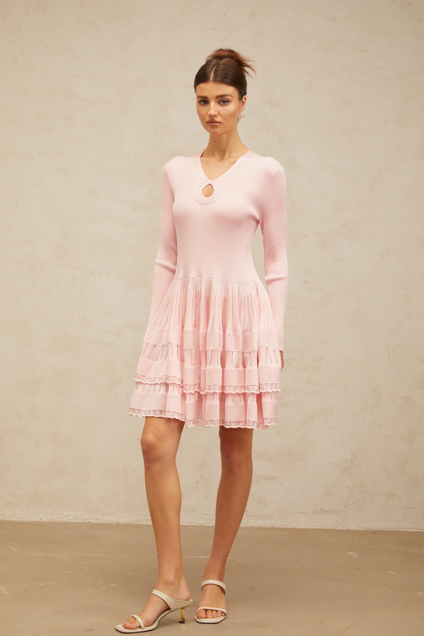 Mathilde pink keyhole-detail ribbed-knit mini dress