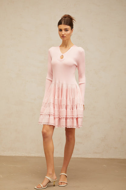 Mathilde pink keyhole-detail ribbed-knit mini dress