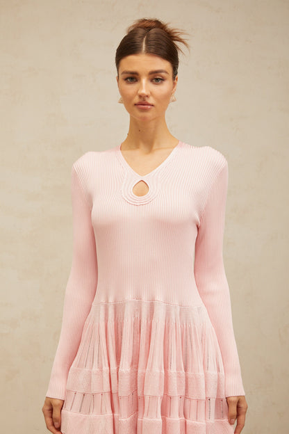 Mathilde pink keyhole-detail ribbed-knit mini dress