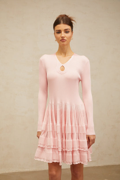 Mathilde pink keyhole-detail ribbed-knit mini dress