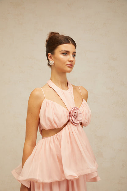 Danaé pink cut-out floral-appliqué maxi dress
