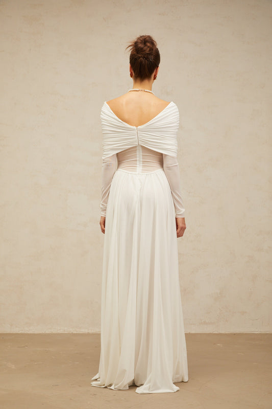 Vérane white draped-detail ruched maxi dress