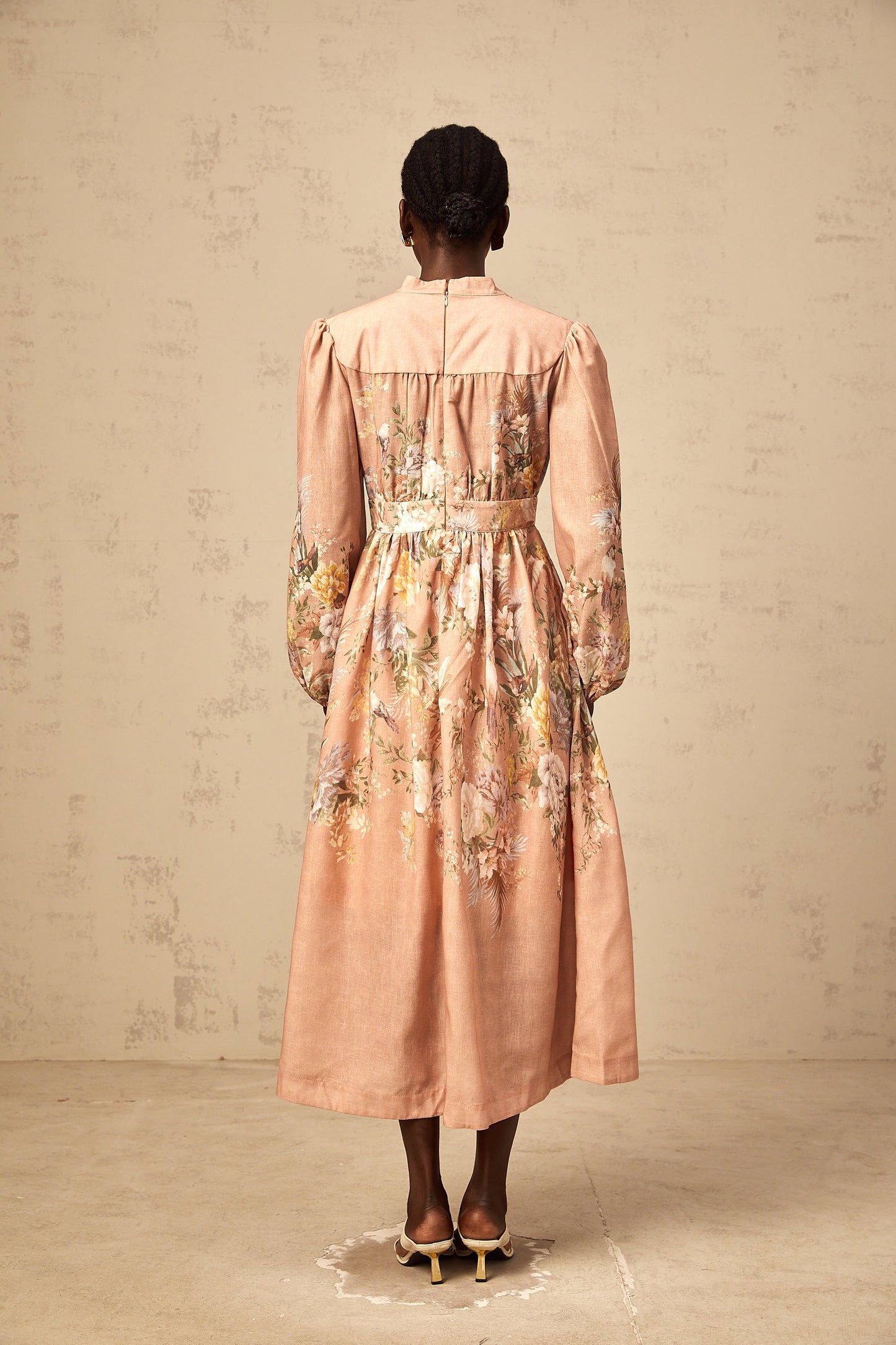 Sidonie pink V-neck floral-print midi dress