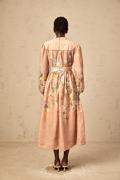 Sidonie pink V-neck floral-print midi dress
