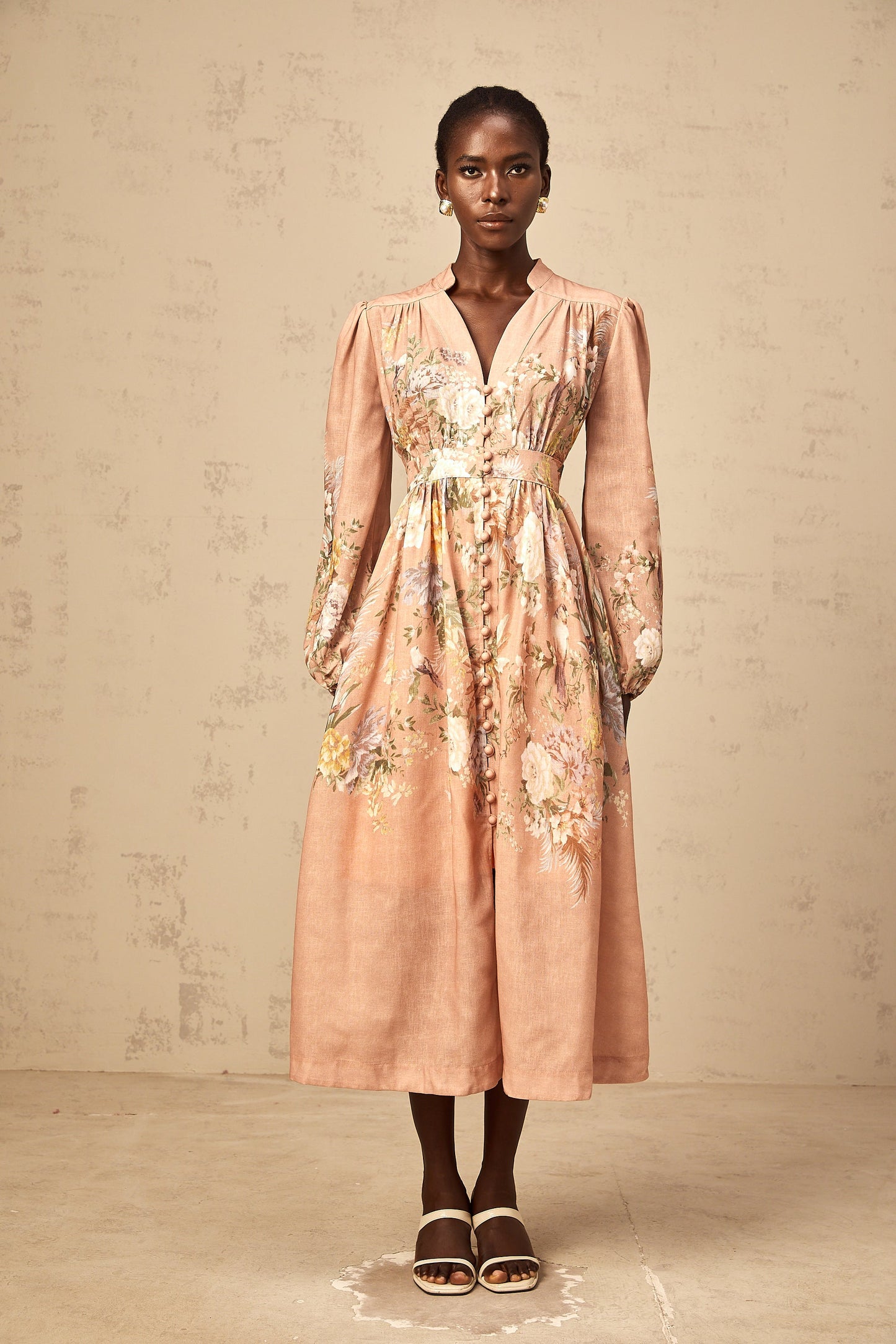 Sidonie pink V-neck floral-print midi dress