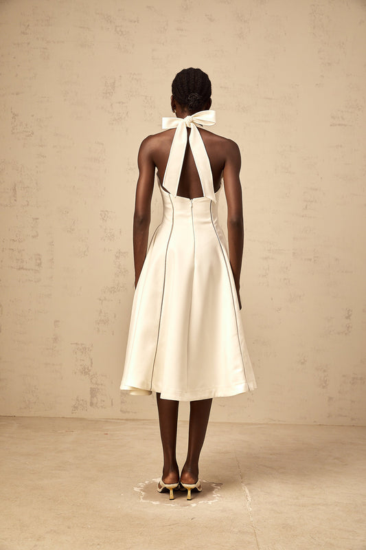 Quirine white halterneck bow-detail midi dress