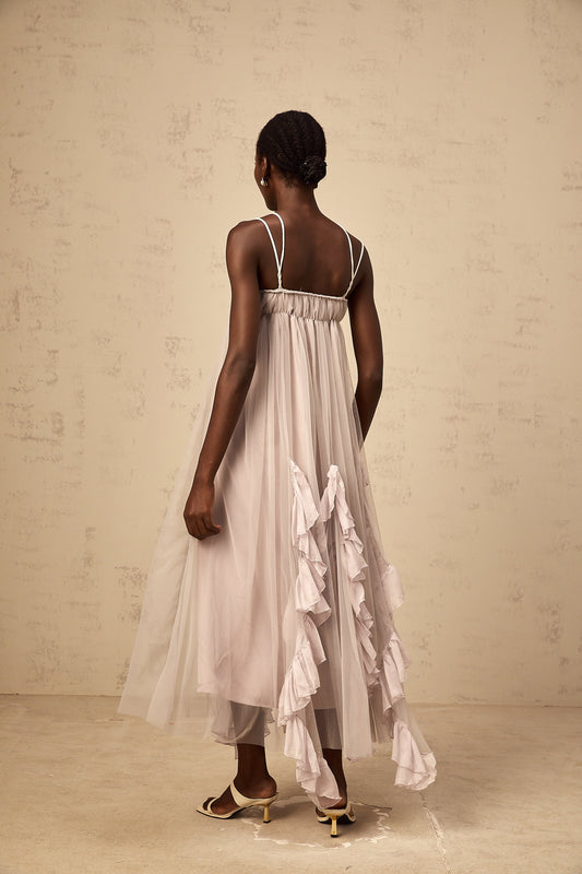 Colette layered ruffled tulle maxi dress in Purple
