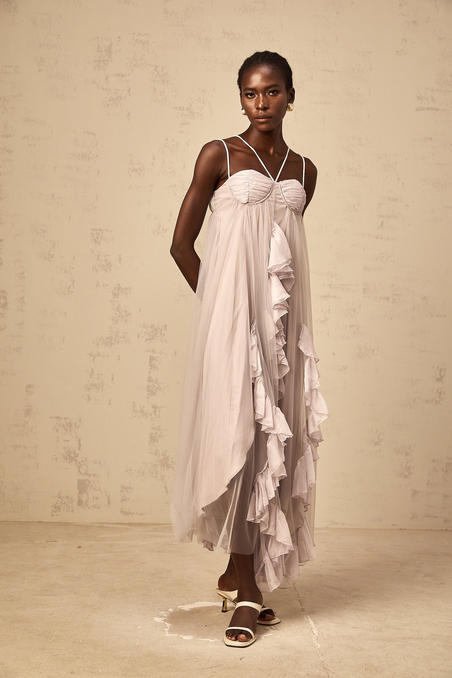 Colette layered ruffled tulle maxi dress in Purple