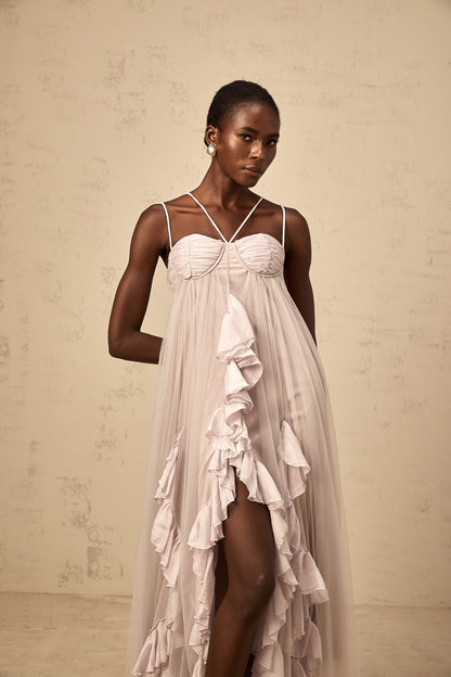 Colette layered ruffled tulle maxi dress in Purple