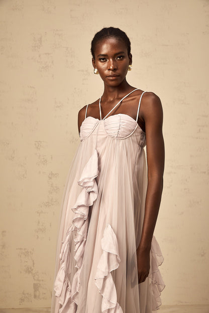 Colette layered ruffled tulle maxi dress in Purple