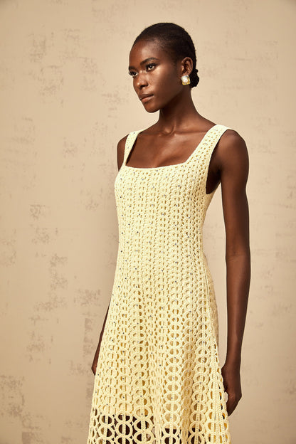 Edelie light-yellow embellished cut-out crochet-knit midi dress
