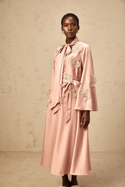 Orane tied floral-applique flared midi dress in Pink