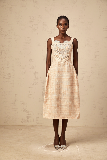 Véronica neutrals interwoven embroidered mini dress