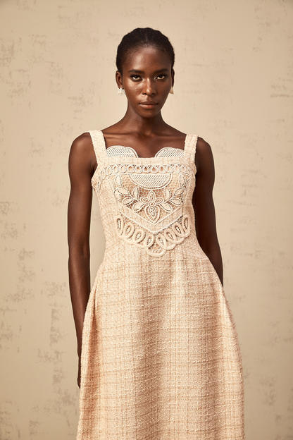 Véronica neutrals interwoven embroidered mini dress