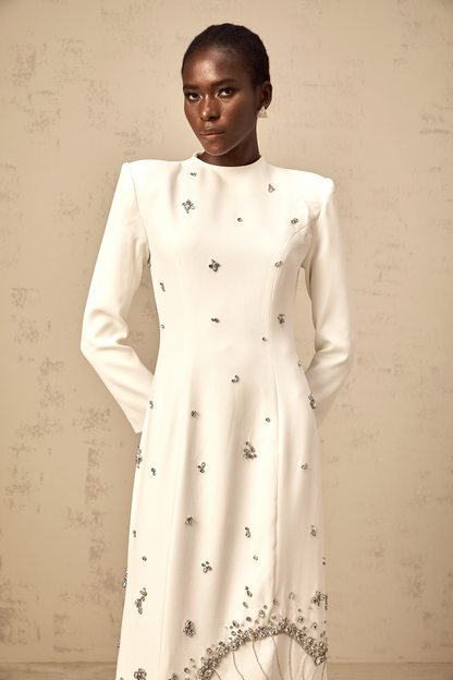 Daphné white lotus-motif embellished maxi dress