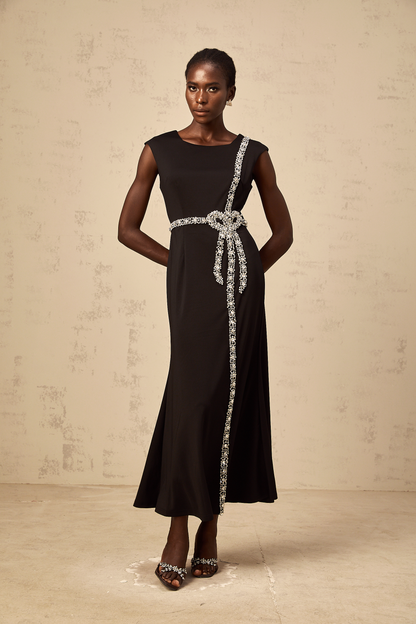 Paloma black bow embellished mermaid midi dress