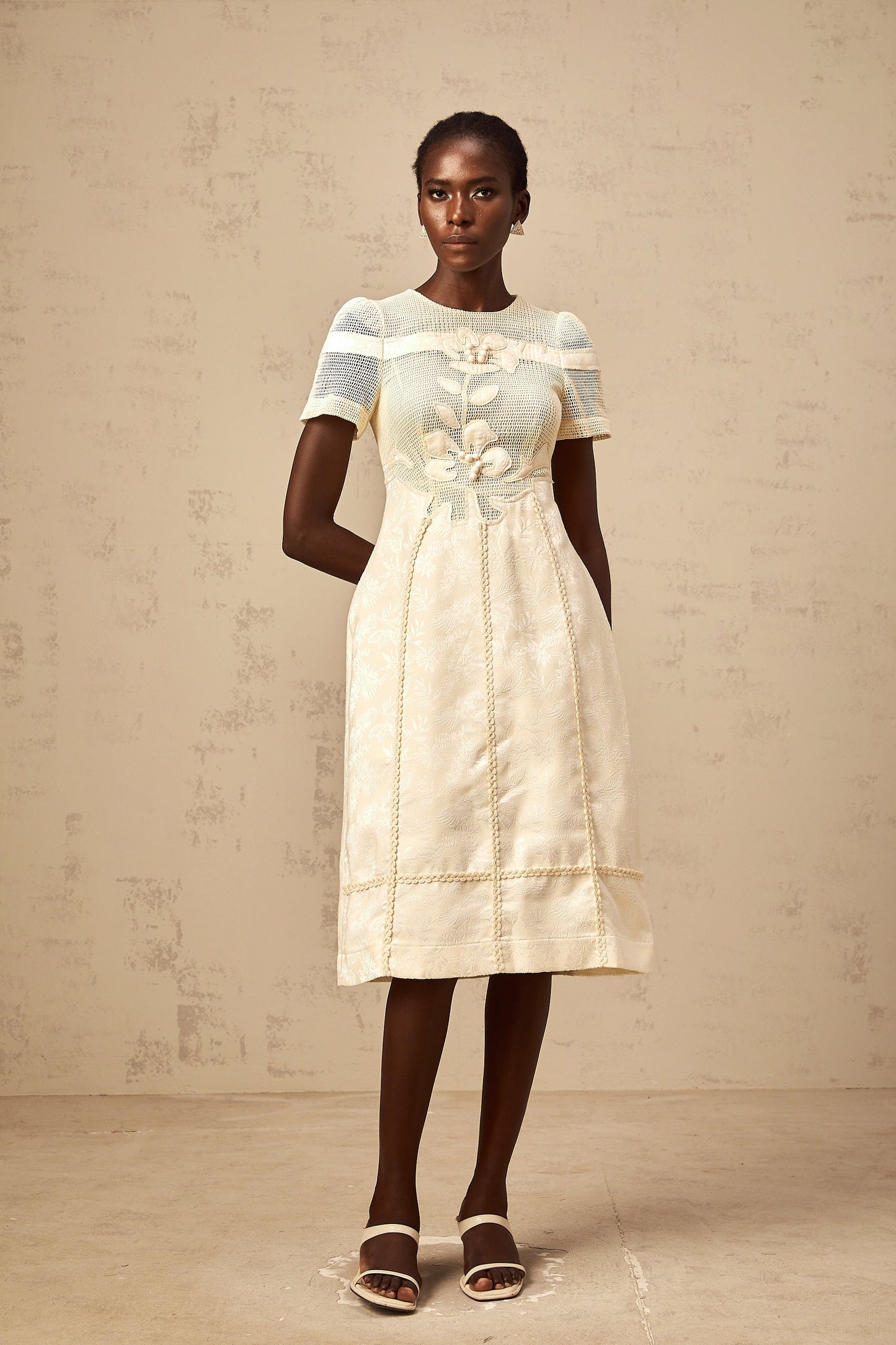 Diane floral embroidered openwork midi dress