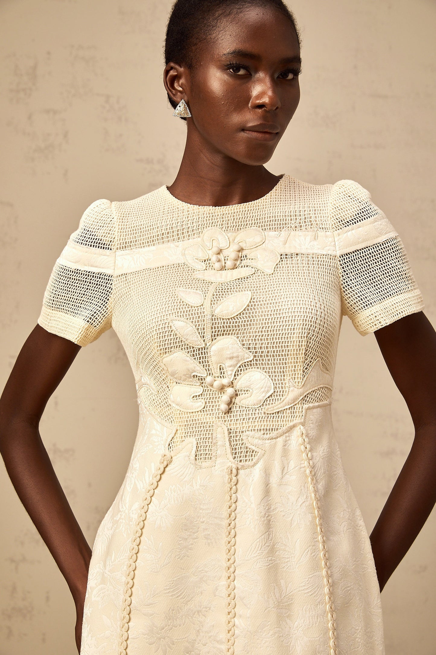 Diane floral embroidered openwork midi dress