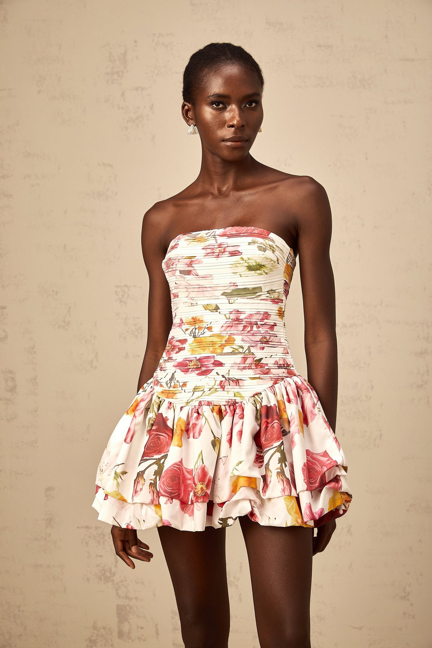 Inès pink floral-print smocked mini dress
