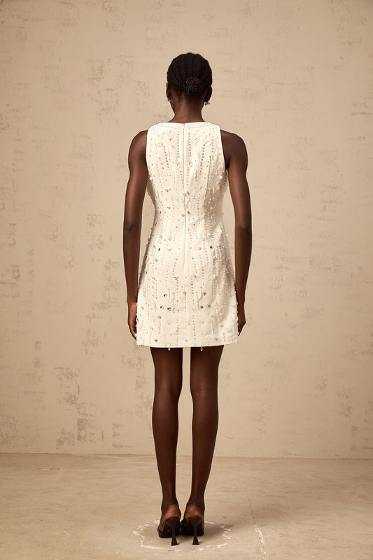 Flavie white A-line embellished mini dress