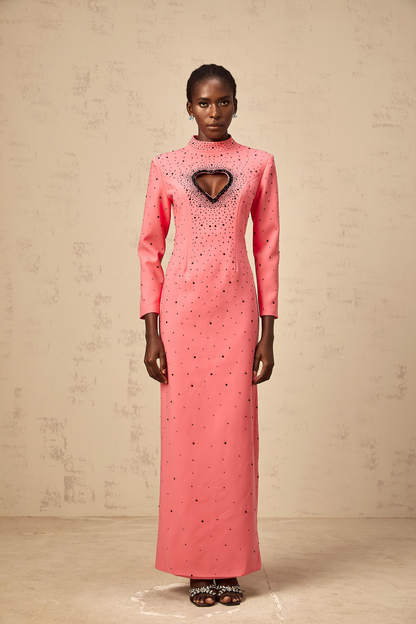 Zélie pink heart cut-out embellished maxi dress