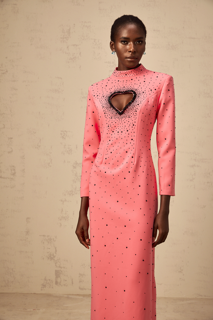 Zélie pink heart cut-out embellished maxi dress