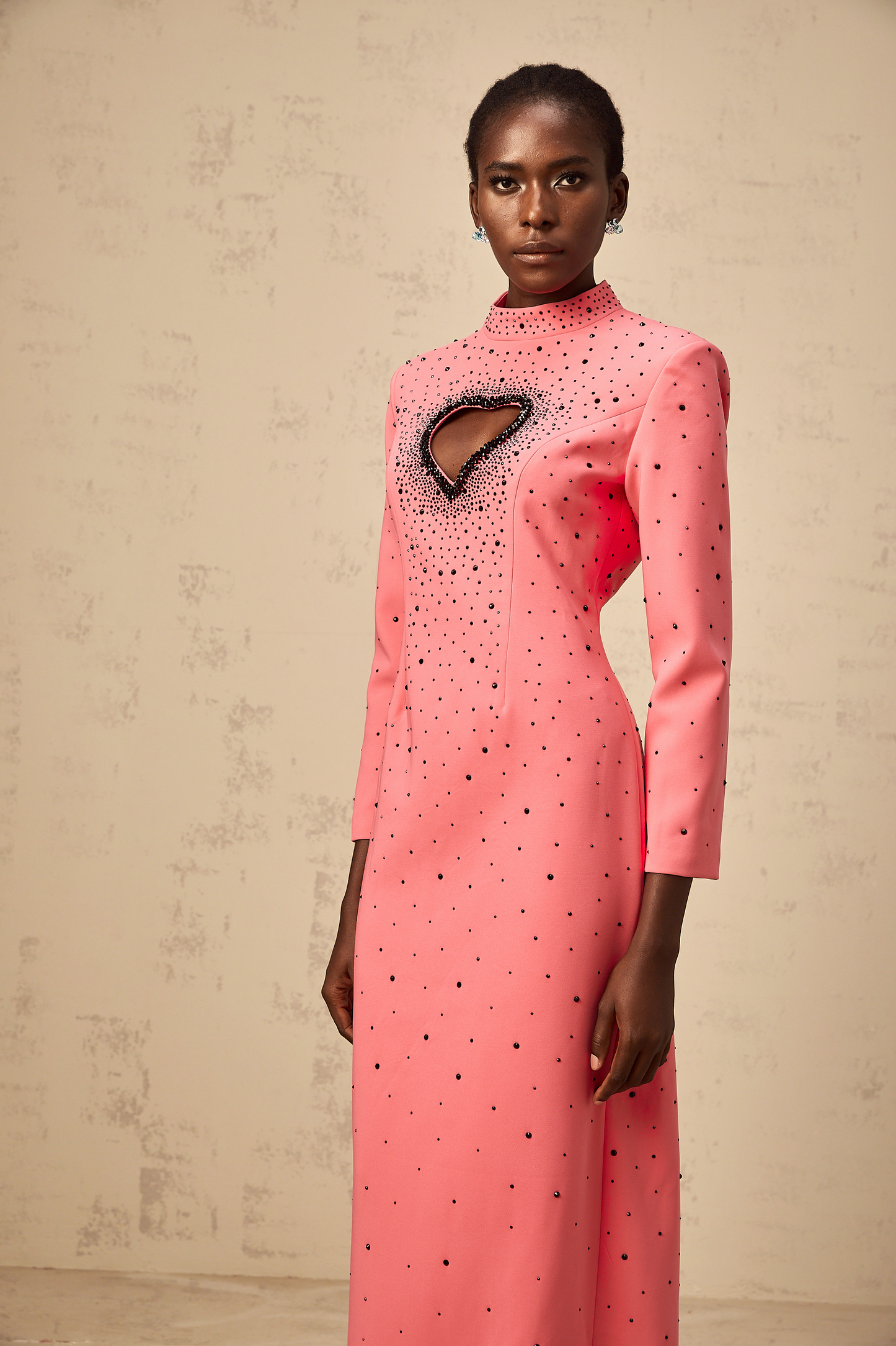Zélie pink heart cut-out embellished maxi dress