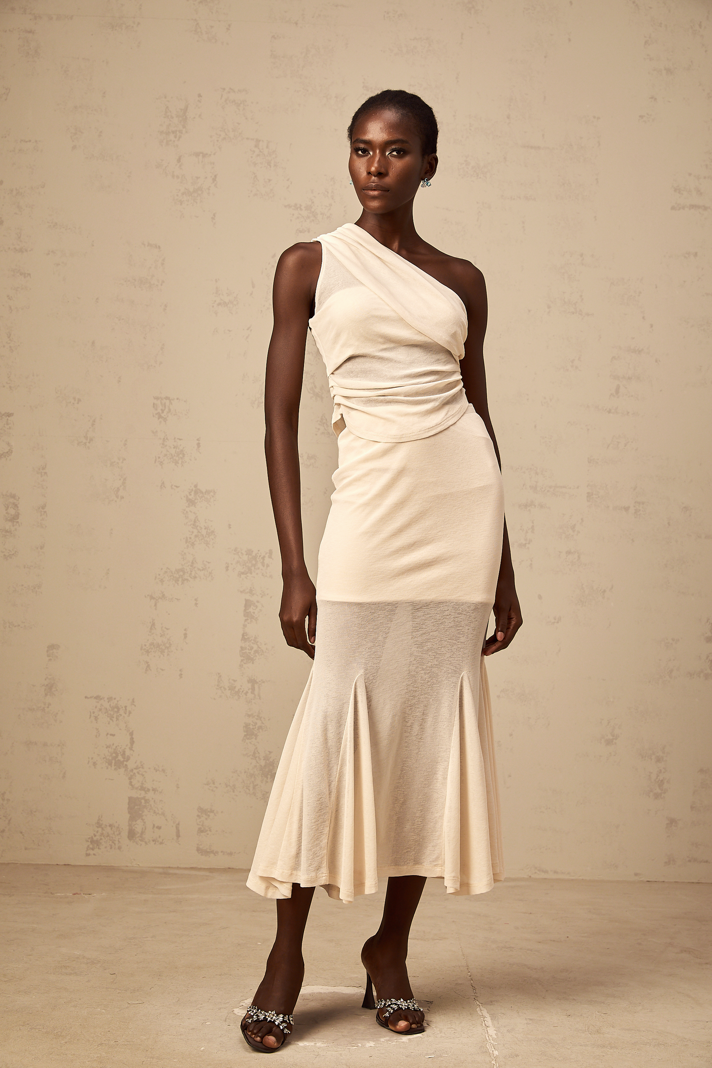 Gwenaëlle neutrals stretch ruched top & skirt matching set