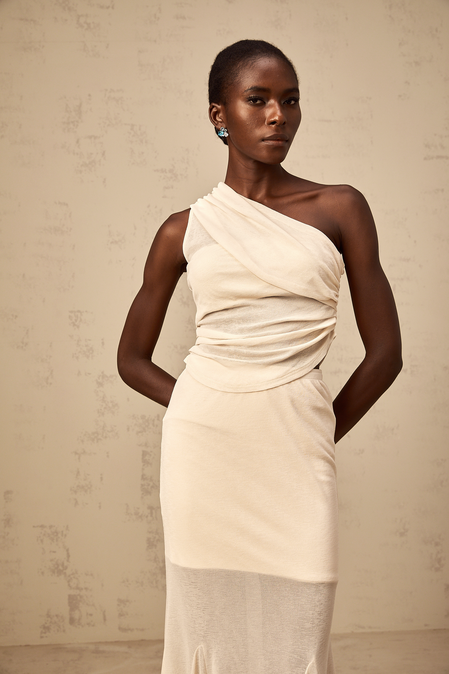Gwenaëlle neutrals stretch ruched top & skirt matching set