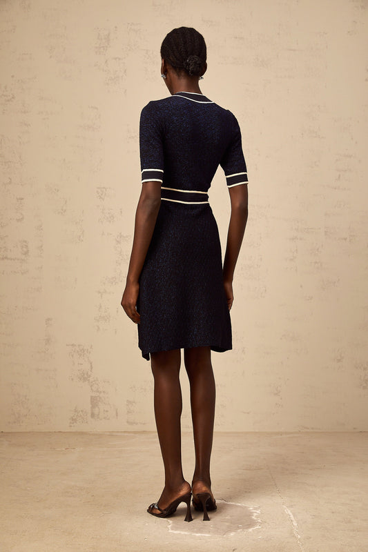 Paulette navy-blue glitter knit mini dress
