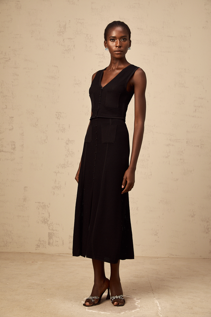 Babette black pointelle-knit top & skirt matching set