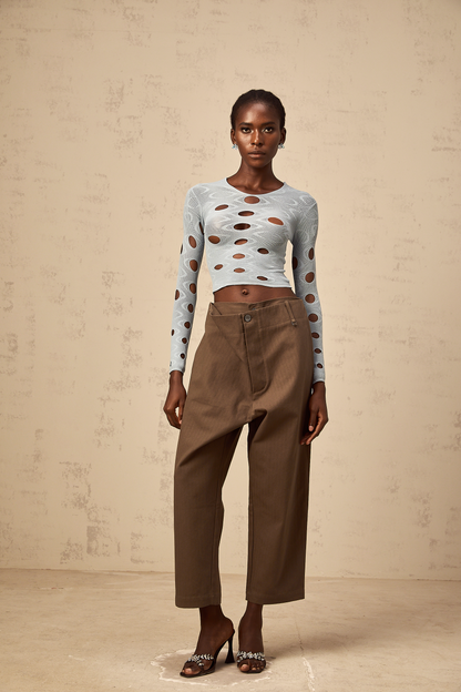Josette light-blue stretchy cut-out cropped top