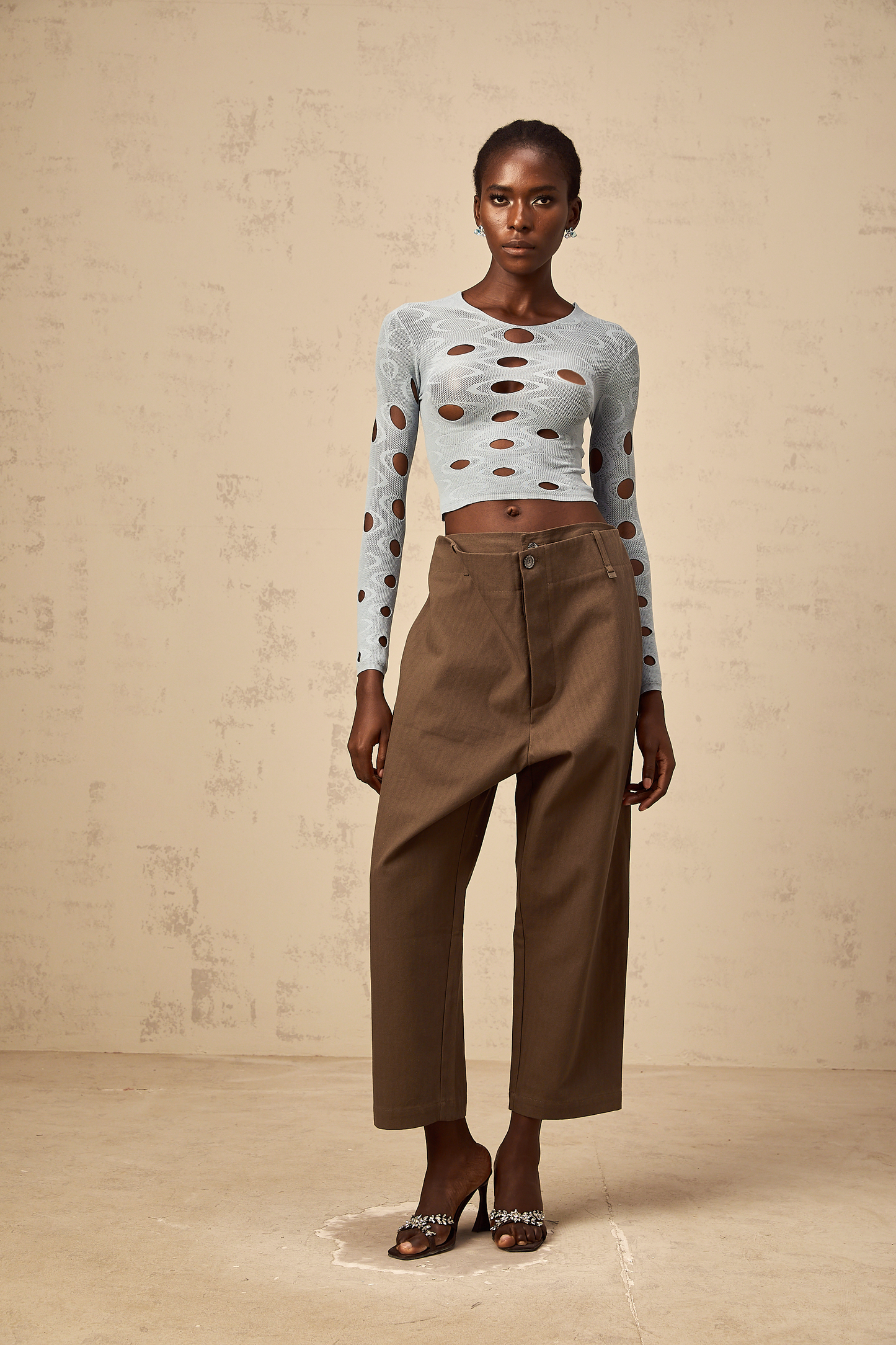 Josette light-blue stretchy cut-out cropped top