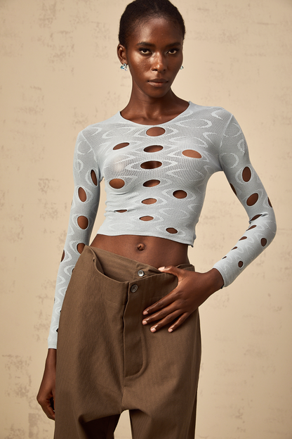 Josette light-blue stretchy cut-out cropped top
