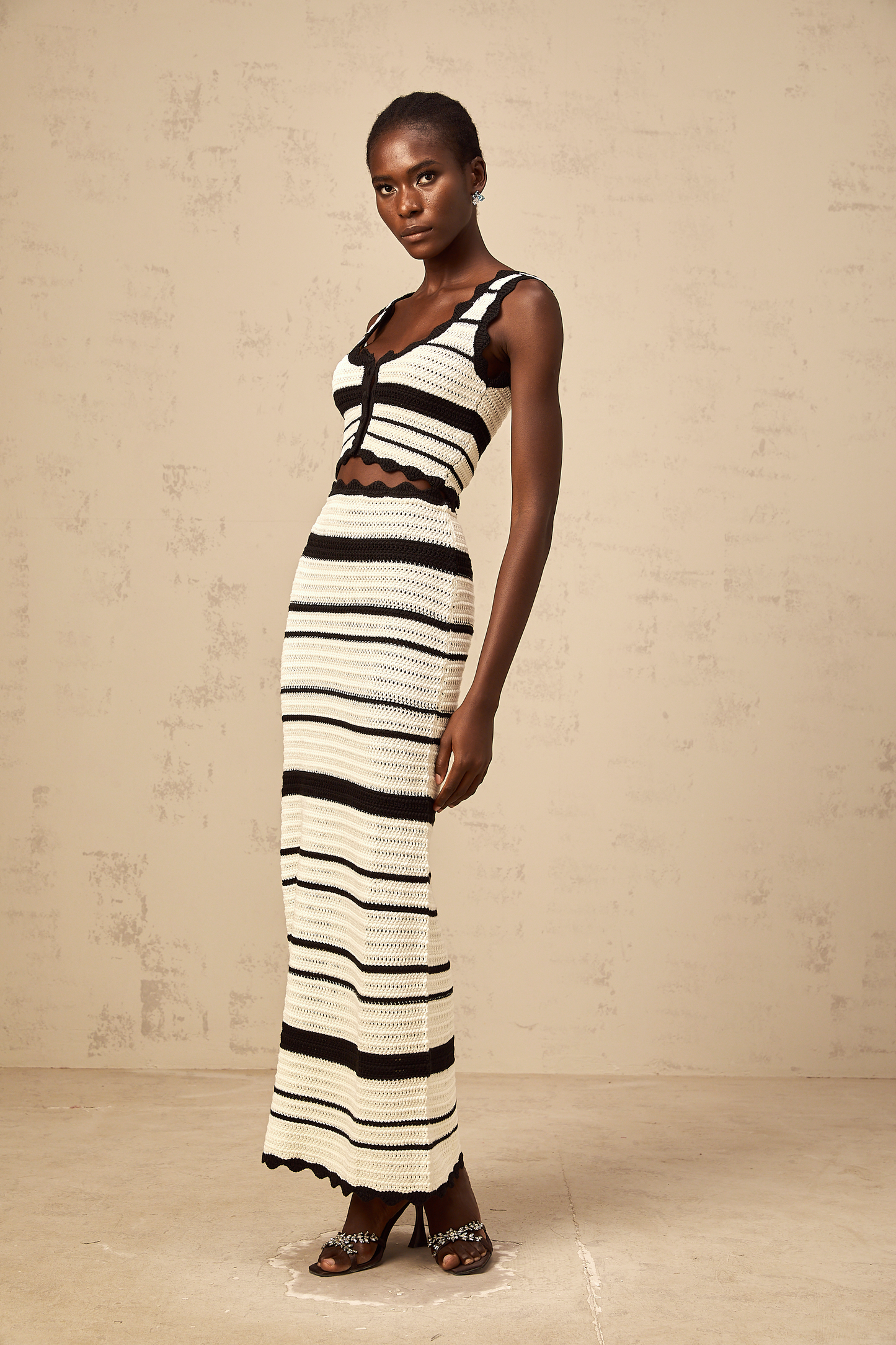 Avril contrast-color striped vest top & skirt matching set
