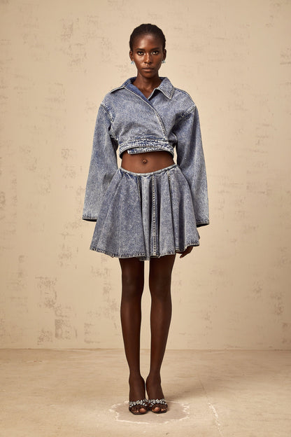 Doriane blue asymmetrical cropped denim jacket