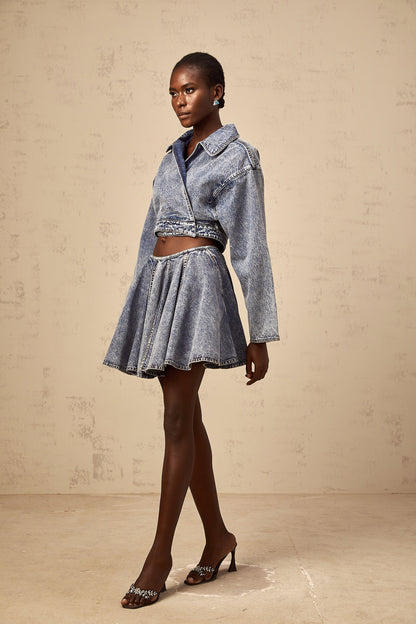 Doriane blue asymmetrical cropped denim jacket