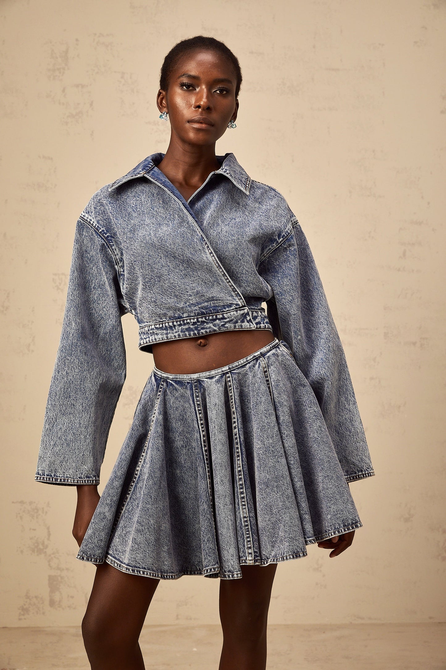Doriane blue asymmetrical cropped denim jacket