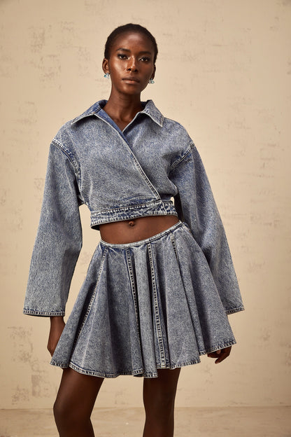 Doriane blue asymmetrical cropped denim jacket