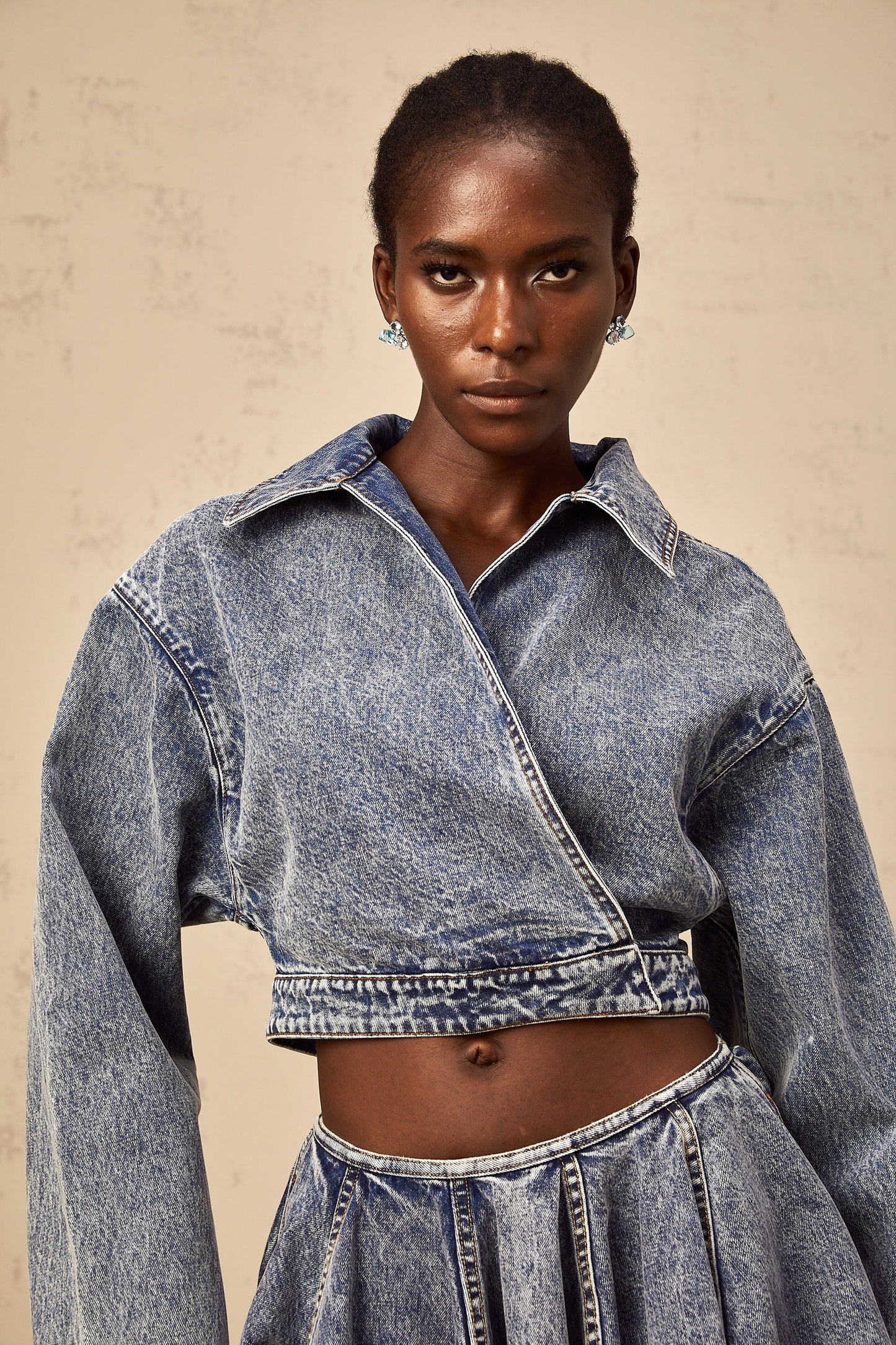 Doriane blue asymmetrical cropped denim jacket