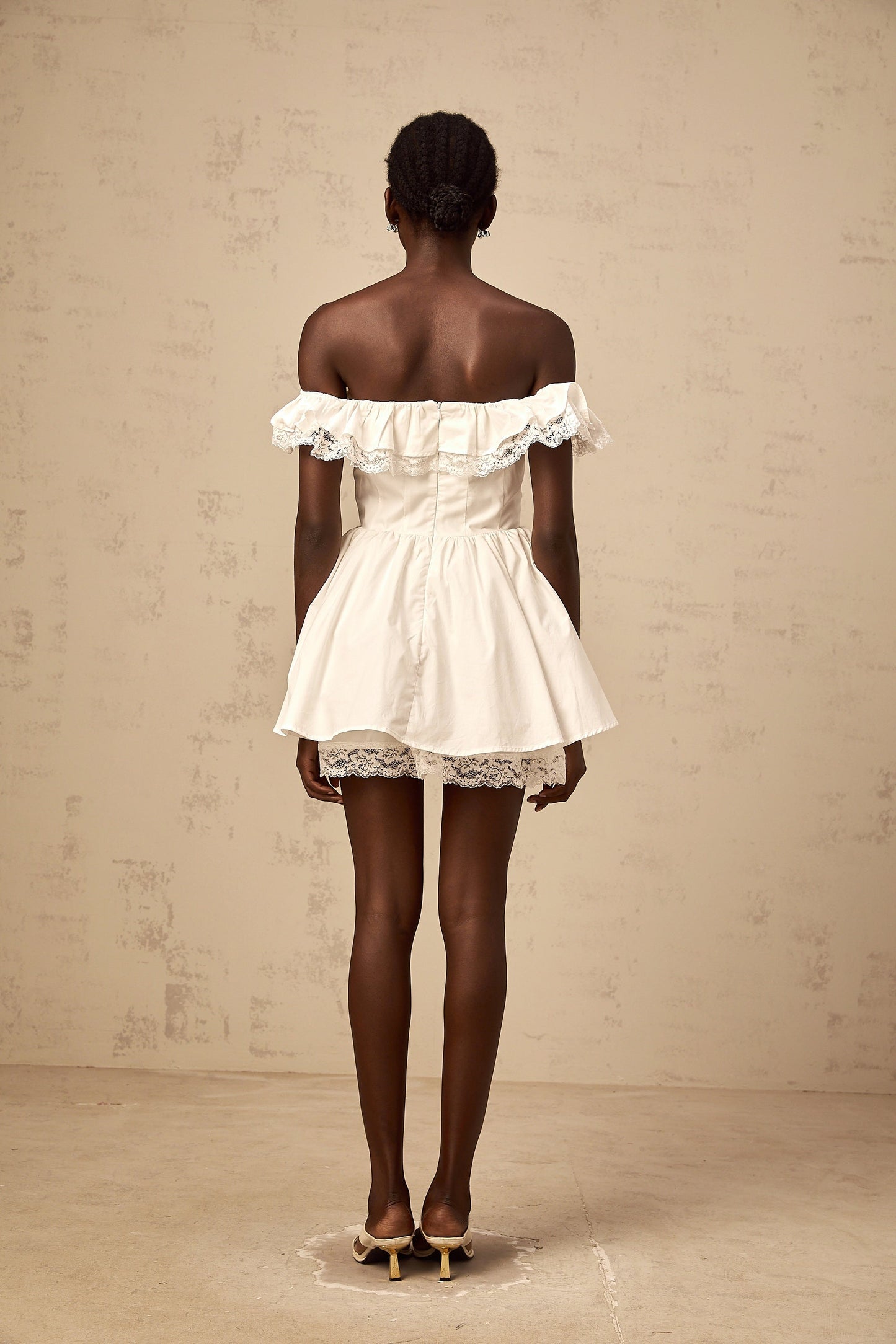 Arsène white oversize-bow ruffled mini dress