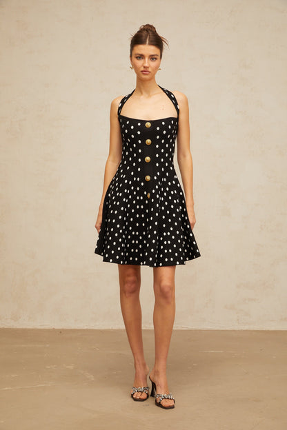 Sandrine black polka-dot knit mini dress